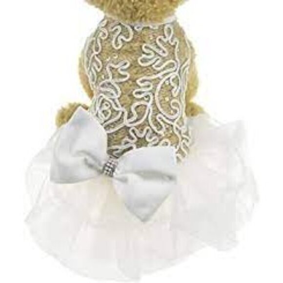 Dog Wedding Dress Tutu Skirt Luxury Lace Pearl Bow Apparel (XL) - Picture 3 of 7